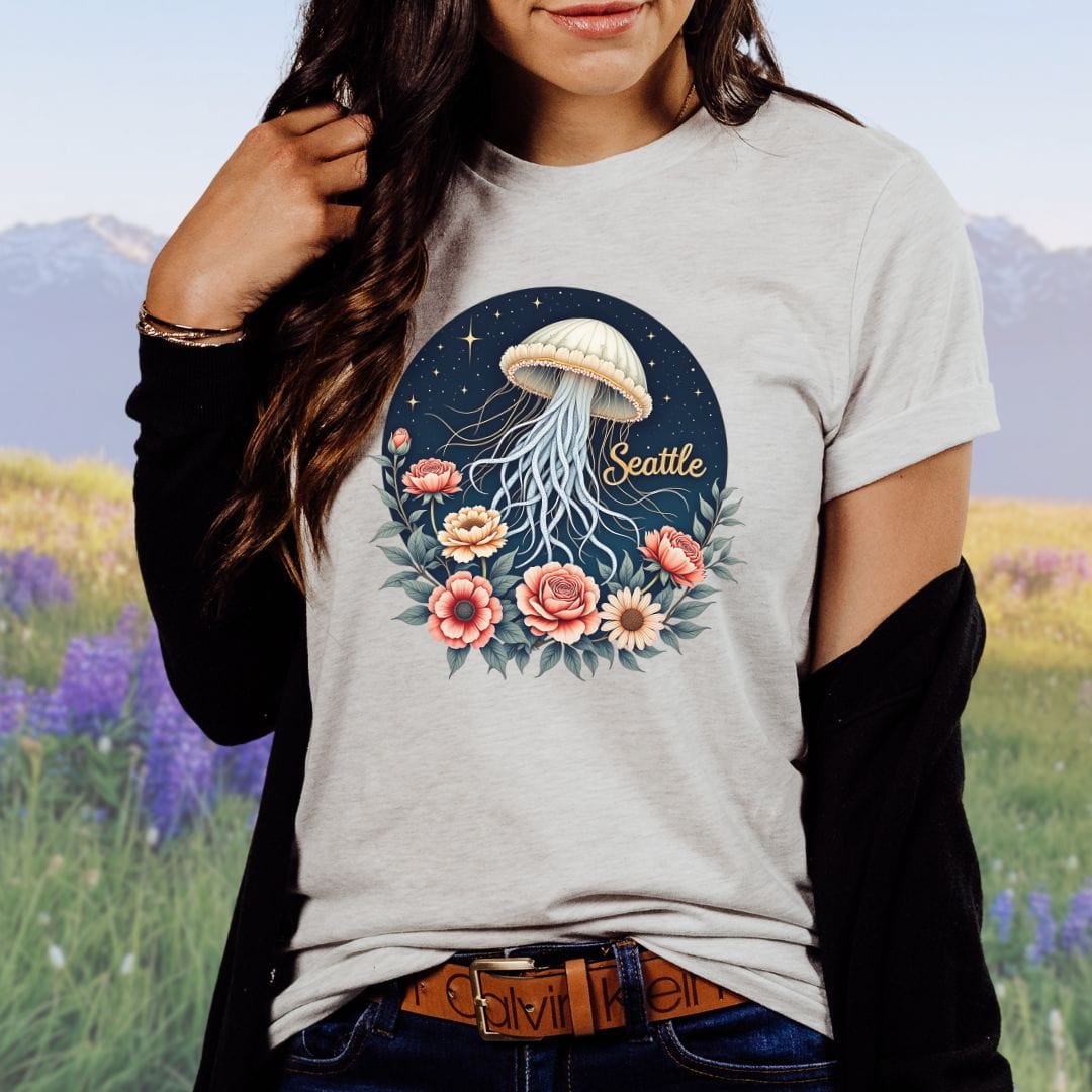 Celestial Floral Jellyfish, Seattle Softstyle Tee