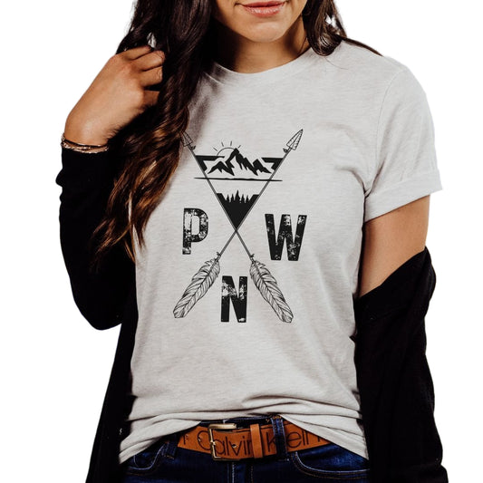 PNW Mountains and Arrows, Softstyle Tee in Black Letters