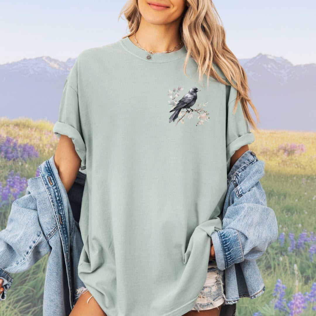 Floral Pocket Crow, Vintage Style Tee