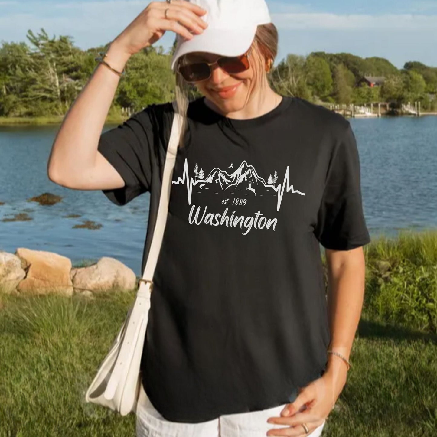 Washington Mountain Heartbeat Softstyle Tee in White