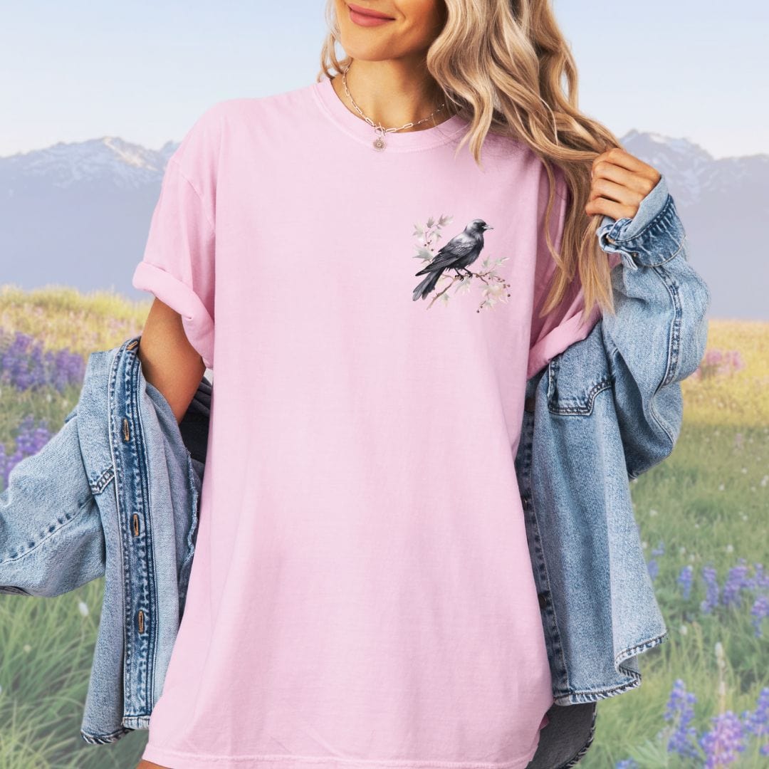 Floral Pocket Crow, Vintage Style Tee