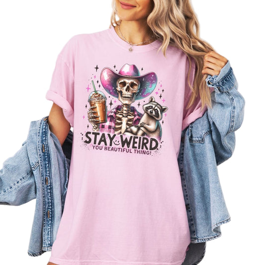 Stay Weird - Country Skeleton Coffee & Racoon, Vintage Style Tee