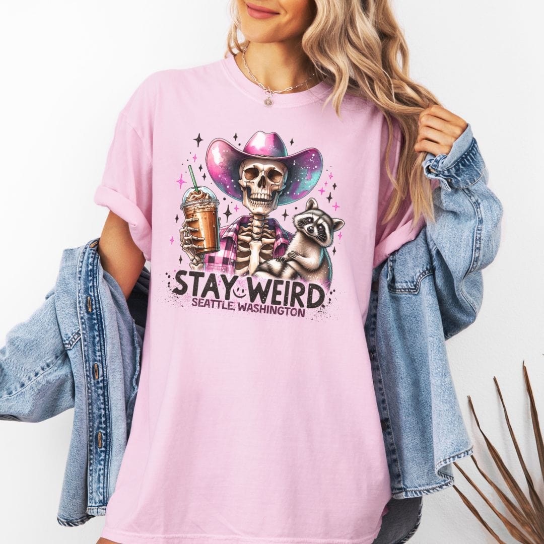 Stay Weird Seattle - Skeleton Cowgirl, Vintage Style Tee