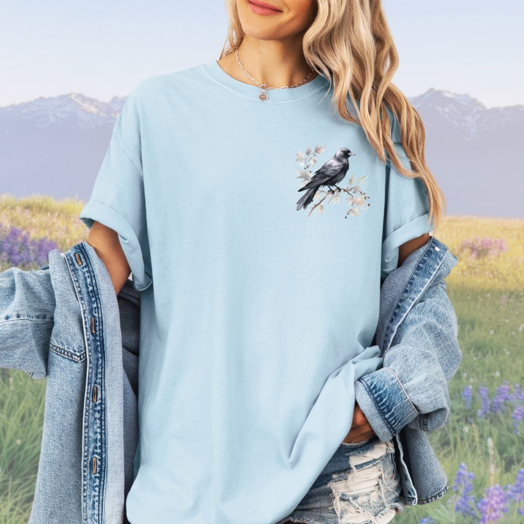 Floral Pocket Crow, Vintage Style Tee