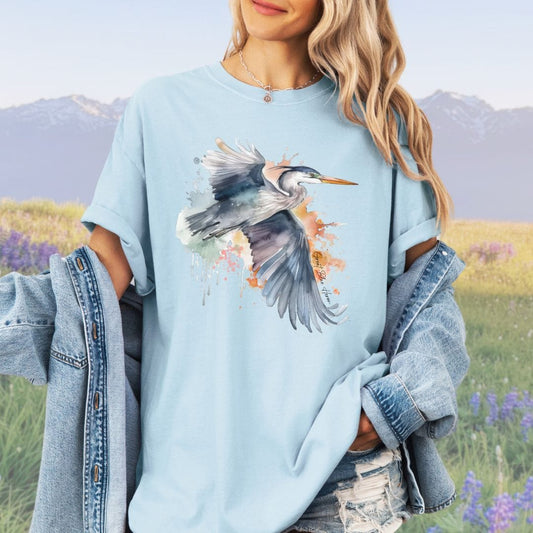 Watercolor Heron, Vintage Style Tee
