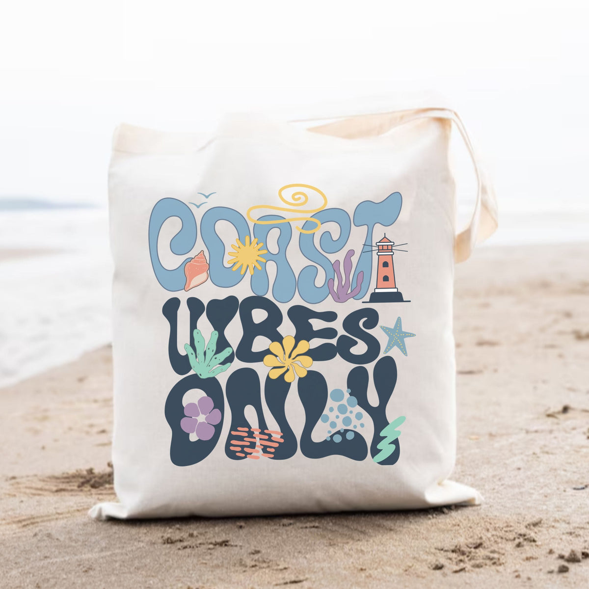 Coast Vibes Only Tote Bag | Retro Coastal Beach Canvas Bag