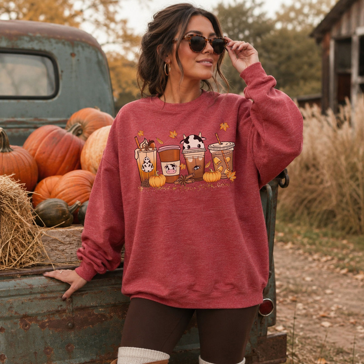 Fall Coffee Sweatshirt | Spooky Cow Pumpkin Cozy Crewneck