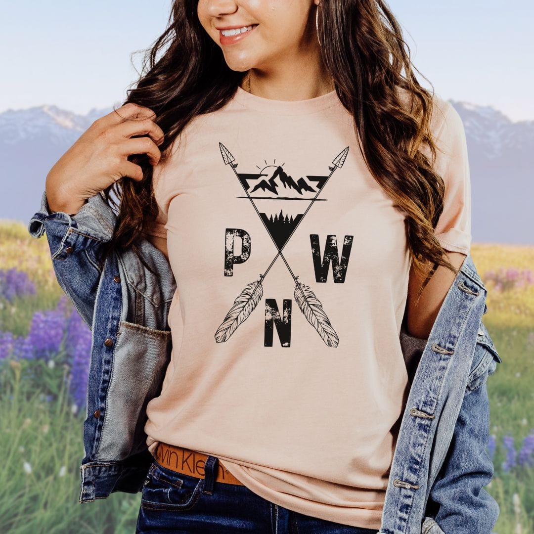 PNW Mountains and Arrows, Softstyle Tee in Black Letters