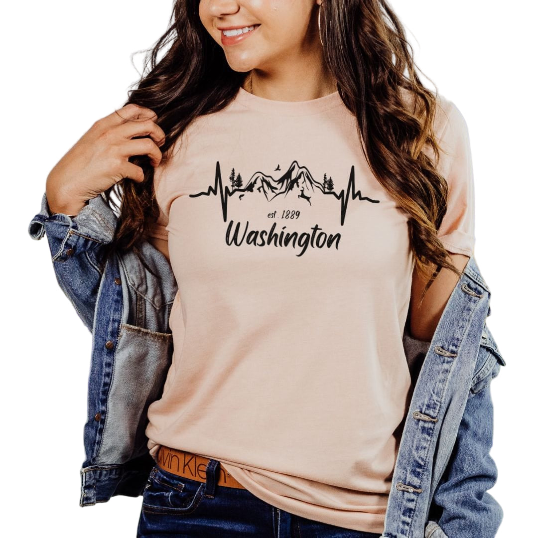 Washington State Mountain Heartbeat Softstyle Tee in Black