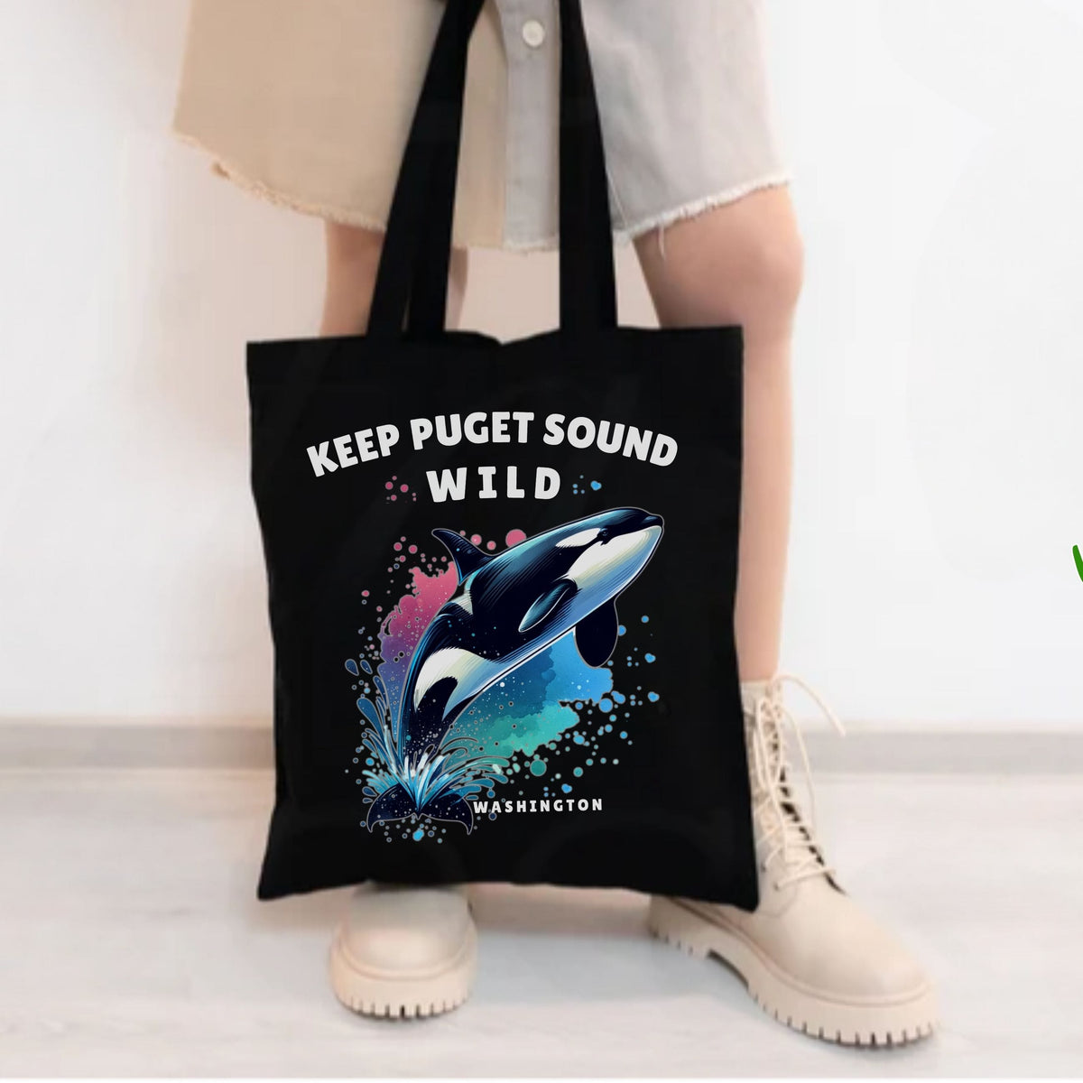 Keep Puget Sound Wild Orca Tote Bag | Washington Coastal Canvas Bag