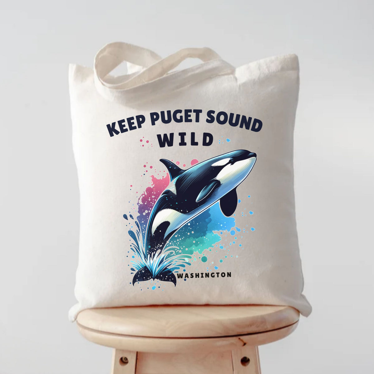 Keep Puget Sound Wild Orca Tote Bag | Washington Coastal Canvas Bag