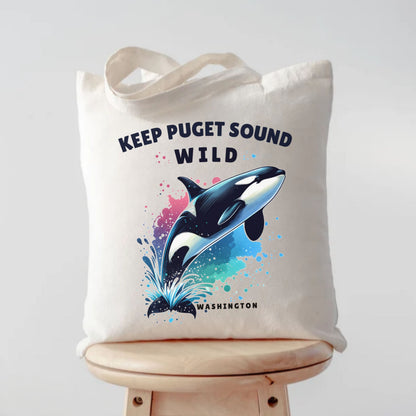 Keep Puget Sound Wild Orca Tote Bag | Washington Coastal Canvas Bag
