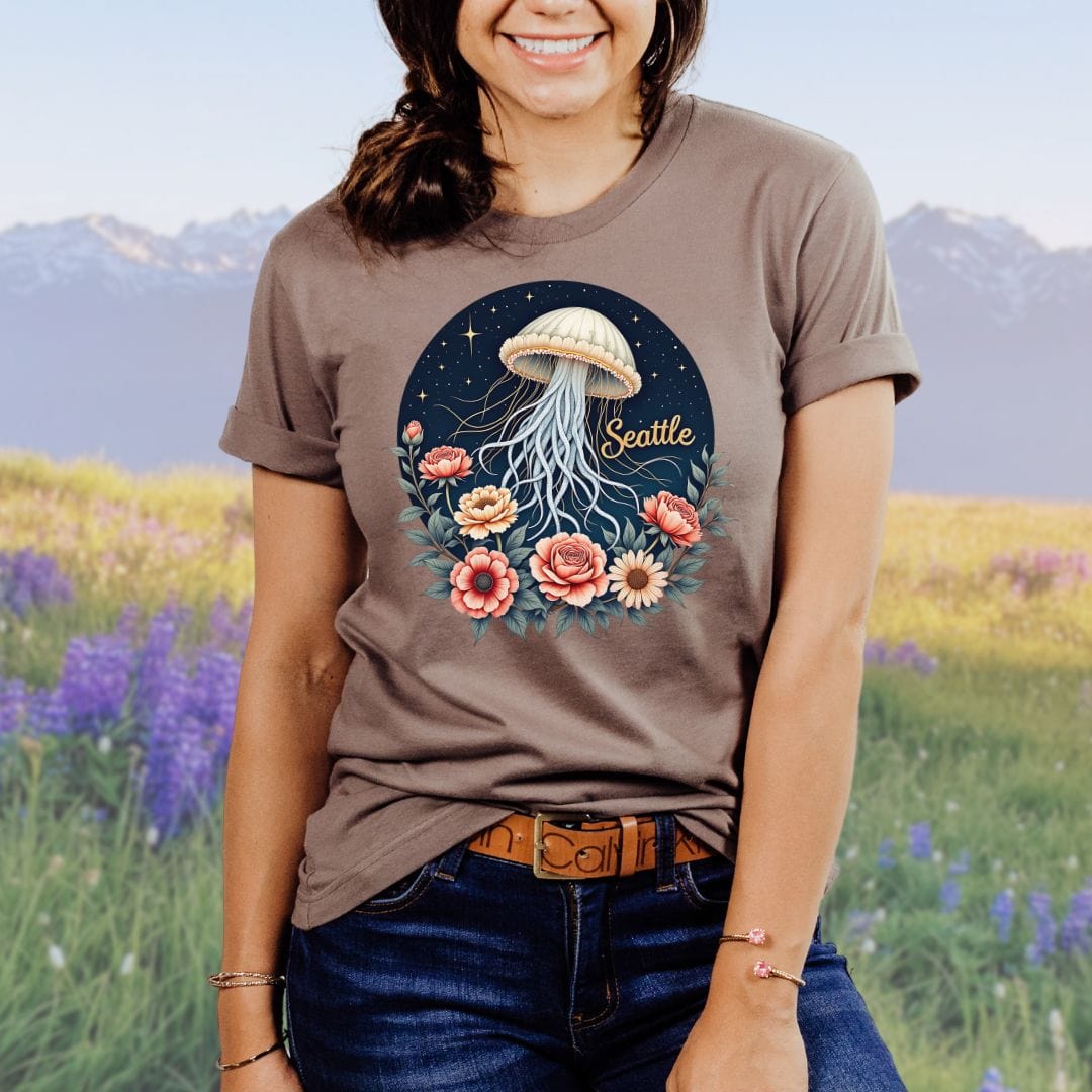 Celestial Floral Jellyfish, Seattle Softstyle Tee