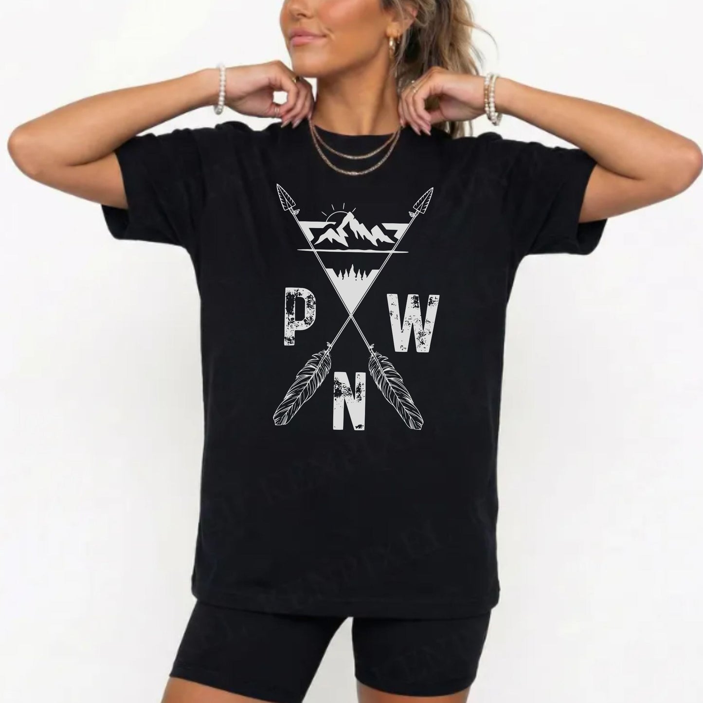 PNW Mountains & Arrows Graphic Tee | Soft & Comfy Hiking Shirt