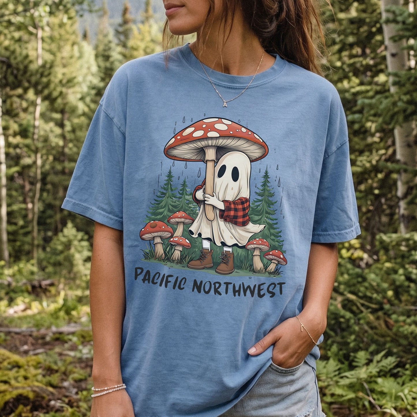 Pacific Northwest Ghost Mushroom Comfort Colors Tee | Vintage Nature Shirt