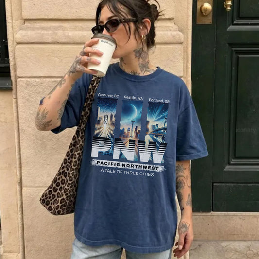 PNW Tale of Three Cities Streetwear Tee | Comfort Colors Seattle Portland Vancouver Graphic T-Shirt