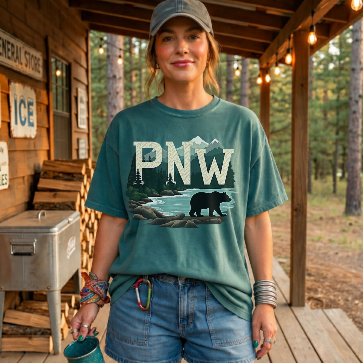 Retro PNW Bear Wilderness Graphic Tee | Vintage Outdoorsy Mountain Shirt