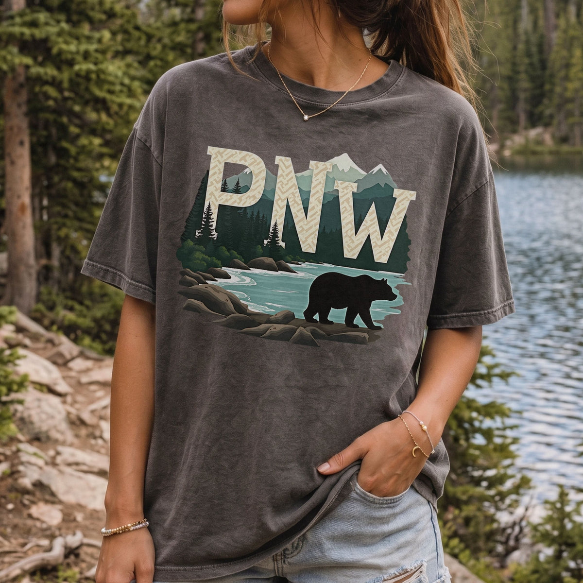 Retro PNW Bear Wilderness Graphic Tee | Vintage Outdoorsy Mountain Shirt