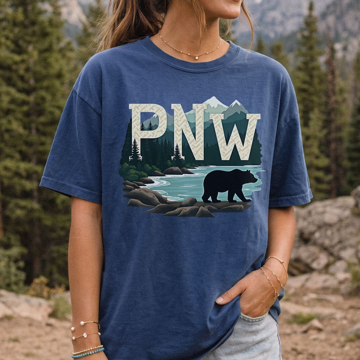 Retro PNW Bear Wilderness Graphic Tee | Vintage Outdoorsy Mountain Shirt