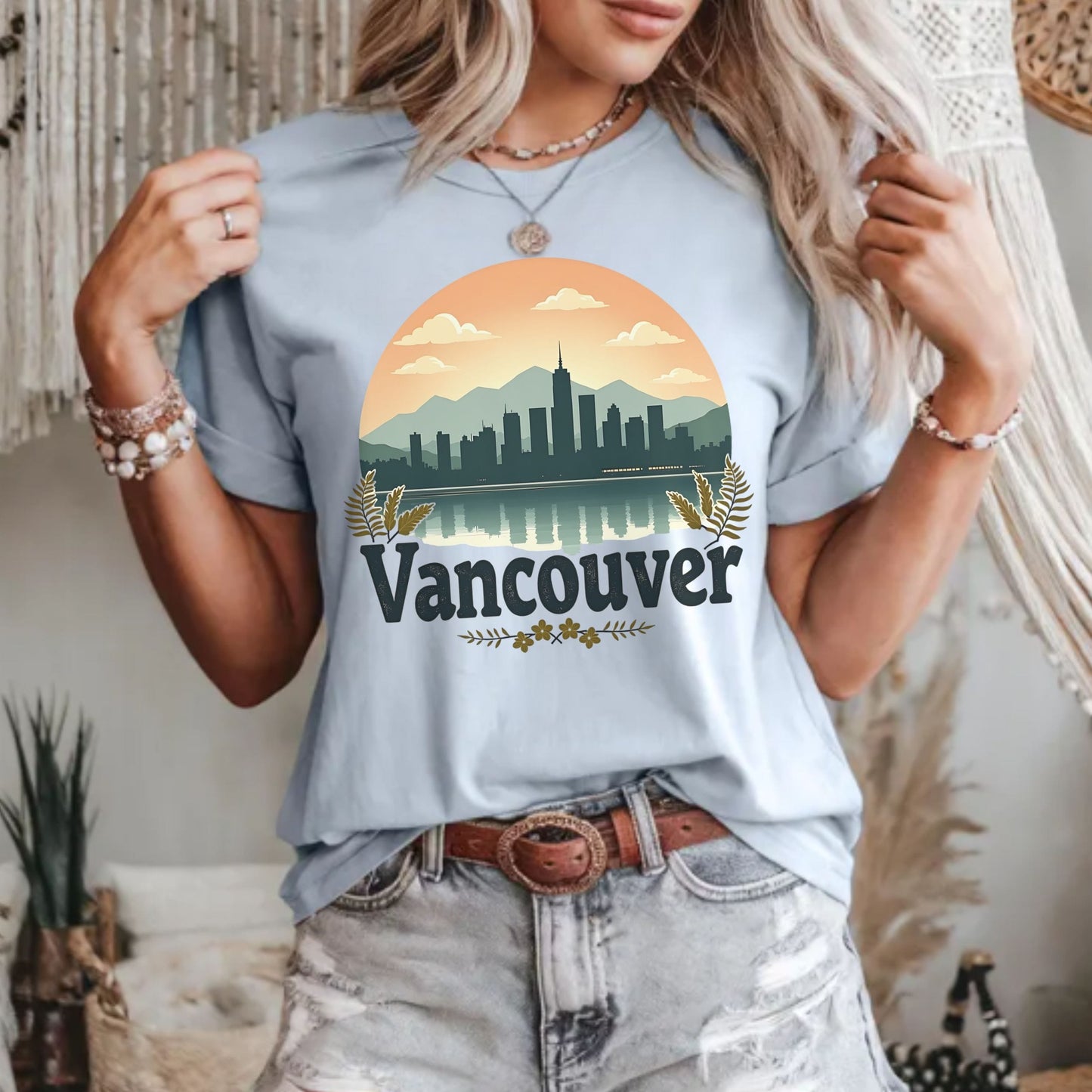 Retro Vancouver Sunset Graphic Tee | Vintage City Skyline Pacific Northwest Shirt
