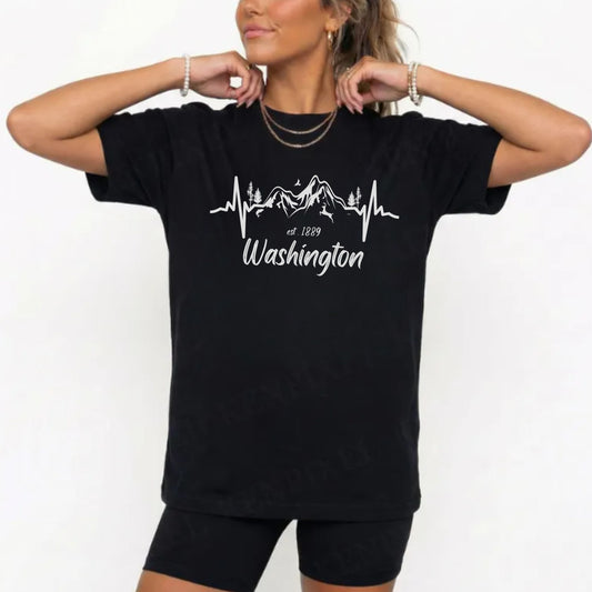 Washington Mountain Heartbeat Graphic Tee | PNW Nature Shirt