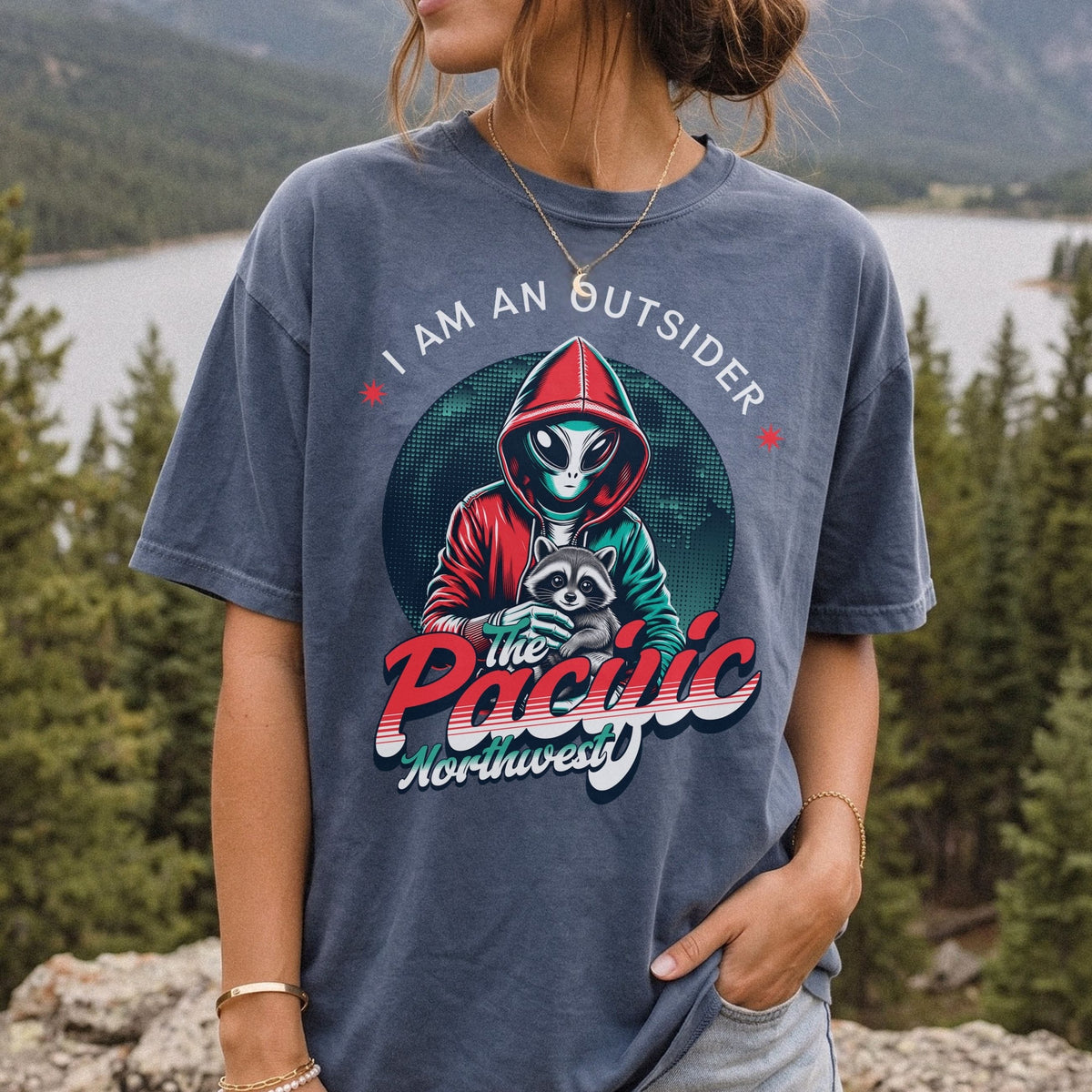 Pacific Northwest Alien Raccoon T-Shirt | PNW Outsider Graphic Tee