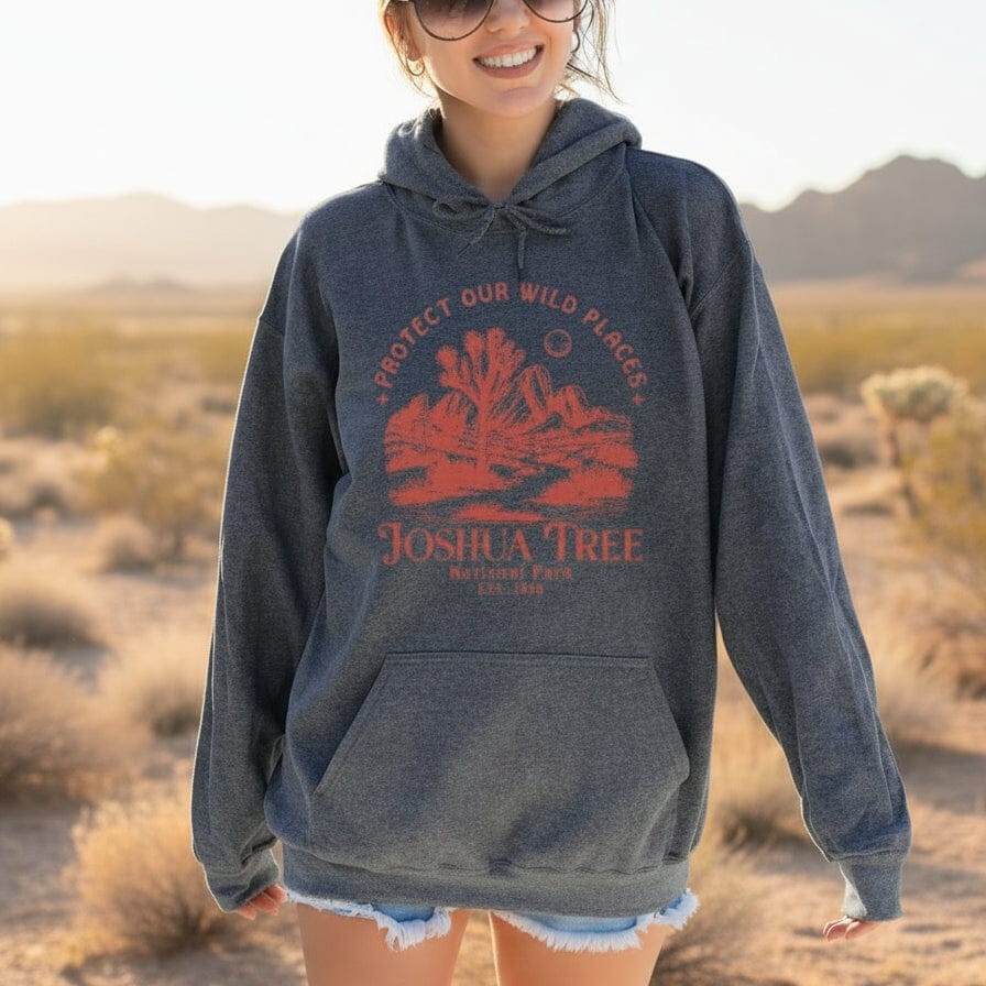 Person wearing a 'Joshua Tree' hoodie 
