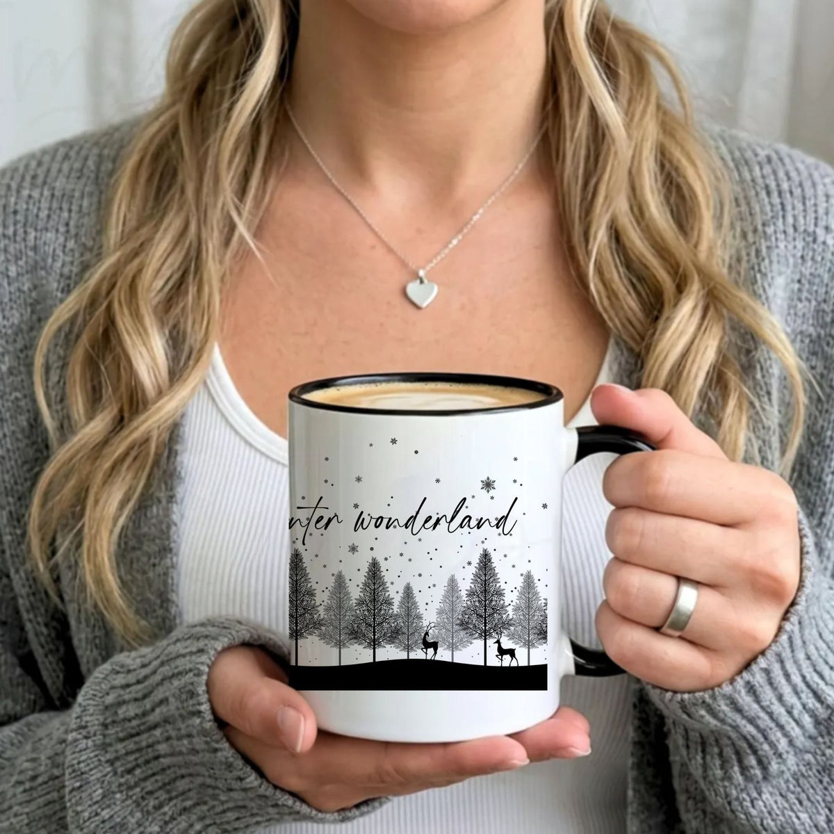 Winter Wonderland Mug | Black Accent Snowy Forest Coffee Mug