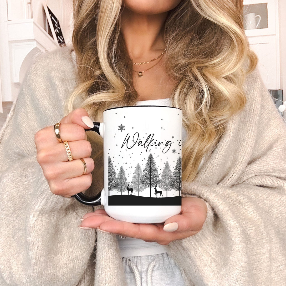 Winter Wonderland Mug | Black Accent Snowy Forest Coffee Mug